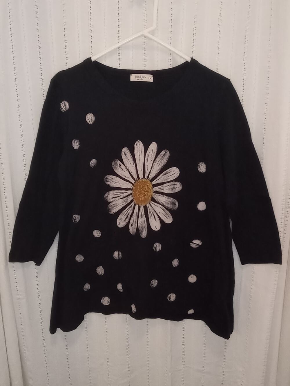 Jess & Jane "Happy Days" Daisy French Brushed Knit Top Art to Wear Artsy Boxy